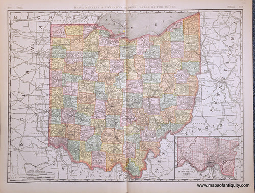 Genuine-Antique-Map-Ohio-Ohio--1898-Rand-McNally-Maps-Of-Antiquity-1800s-19th-century