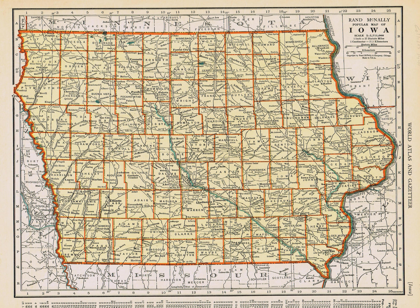 Genuine-Antique-Map-Popular-Map-of-Iowa--1940-Rand-McNally-Maps-Of-Antiquity