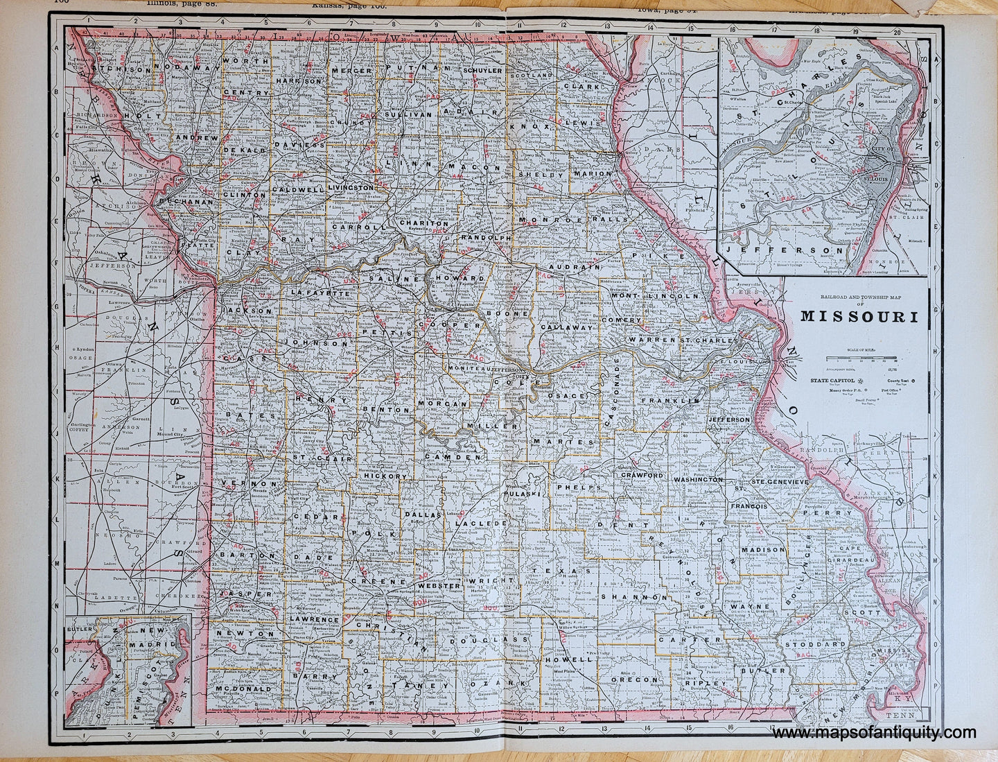 Genuine-Antique-Map-Railroad-and-Township-Map-of-Missouri-Missouri-1887-Grant-Maps-Of-Antiquity-1800s-19th-century