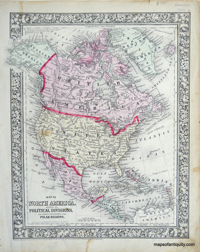 Antique-Hand-Colored-Map-North-America-North-America-North-America-General-1860-Mitchell-Maps-Of-Antiquity