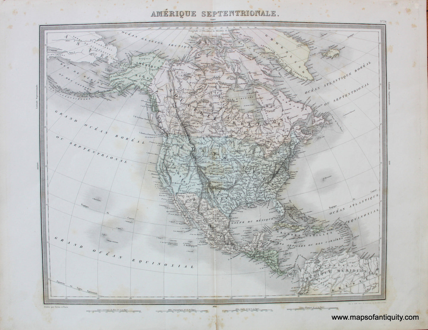 Antique-Hand-Colored-Map-Amerique-Septentrionale-North-America-North-America-General-1860-Lemercier-Maps-Of-Antiquity