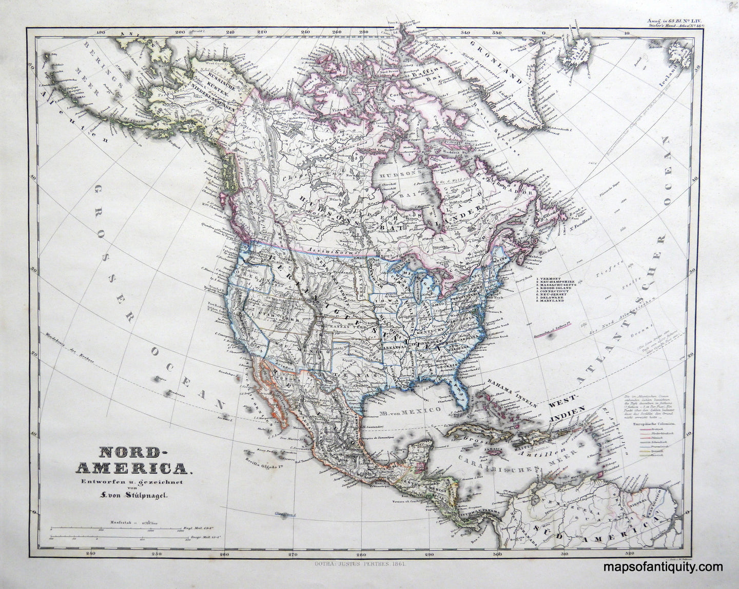 Antique-Hand-Colored-Map-Nord-America-North-America-North-America-General-1861-von-Stulpnagel-Maps-Of-Antiquity