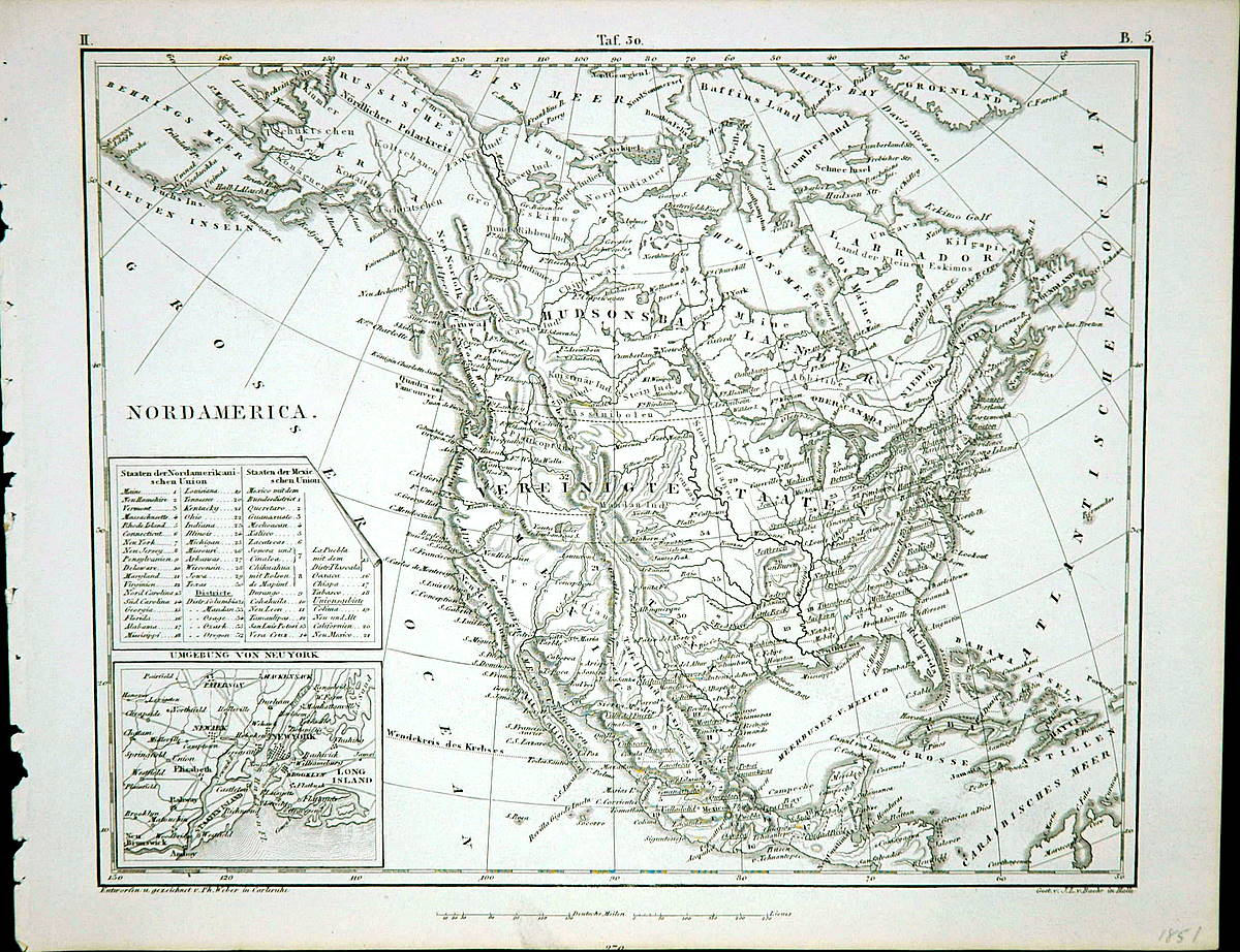 Antique-Map-NORDAMERICA-North-America-North-America-General-1851-Weber-Maps-Of-Antiquity