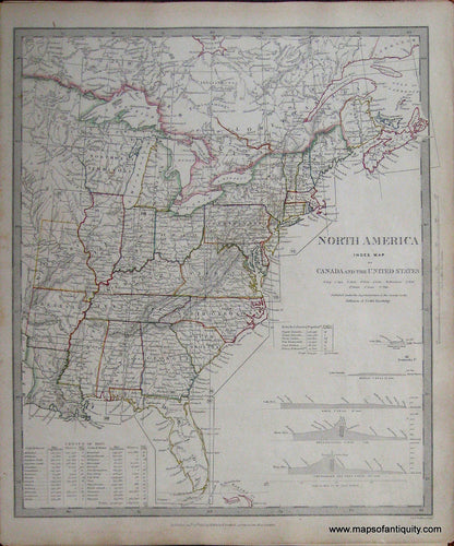 Antique-Hand-Colored-Map-North-America-Index-Map-of-Canada-and-the-United-States-North-America-United-States-General---1840/1844-SDUK/Society-for-the-Diffusion-of-Useful-Knowledge-Maps-Of-Antiquity