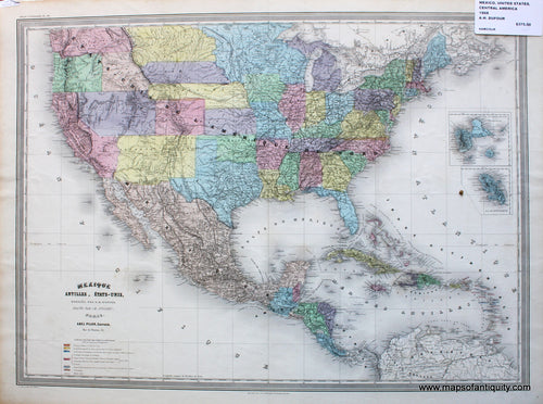 Antique-Hand-Colored-Map--Mexique-Antilles-Etats-Unis-Dresses-par-A.H.-Dufour-North-America-North-America-General-1868-A.H.-Dufour-Maps-Of-Antiquity