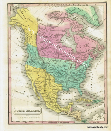 Antique-Hand-Colored-Map-North-America.-North-America-North-America-General-1828-Malte-Brun-Maps-Of-Antiquity