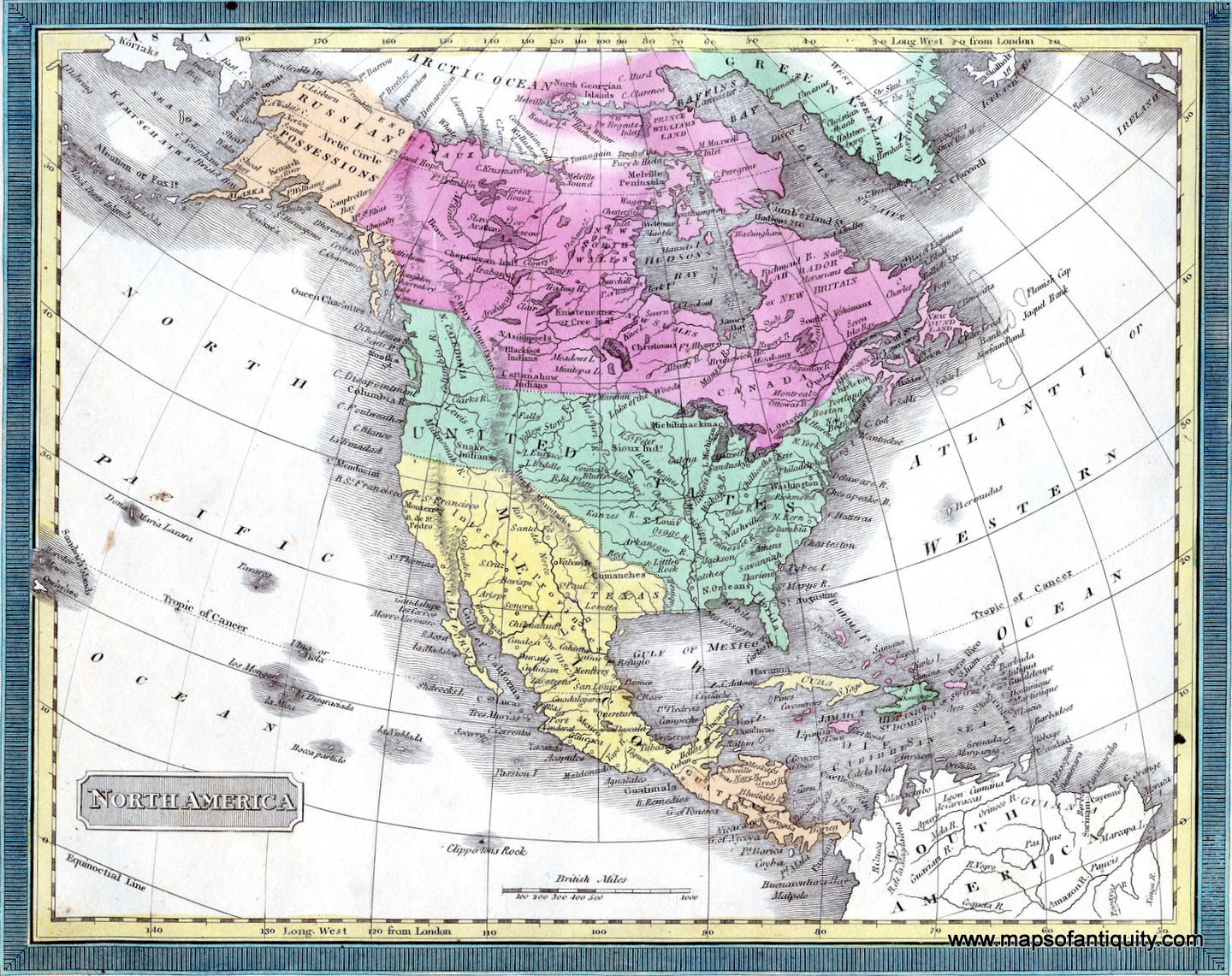 Antique-Hand-Colored-Map-North-America-North-America-North-America-General-1832-C.S.-Williams-Maps-Of-Antiquity