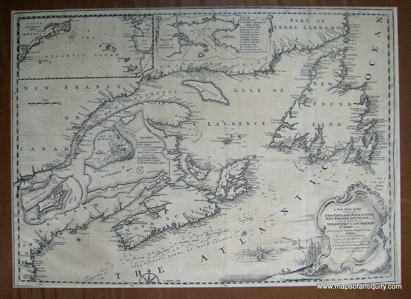 Black-and-White-Antique-Map-A-New-Chart-of-the-Coast-of-New-England-Nova-Scotia-New-France-or-Canada-with-the-Islands-of-Newfoundland-Cape-Breton-St.-John's-etc.-**********-North-America-Canada-1746-Gentleman's-Magazine-Maps-Of-Antiquity