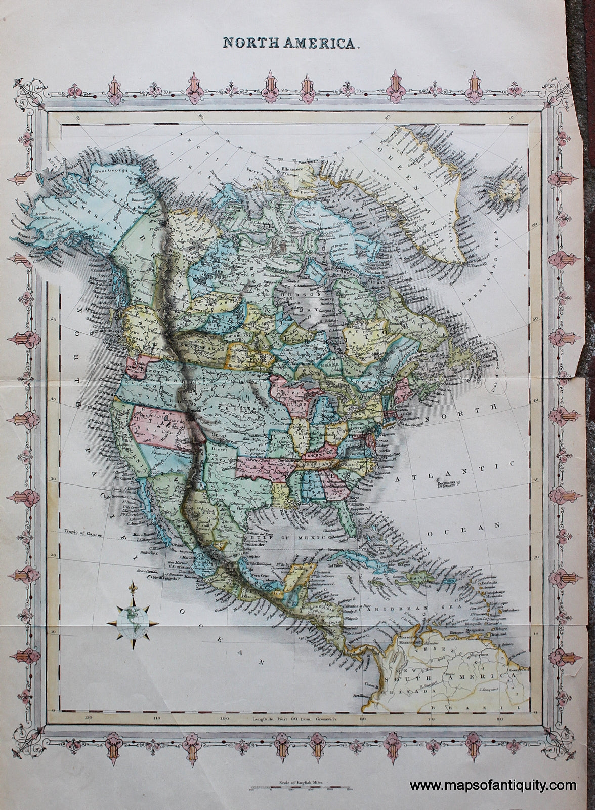 Antique-Hand-Colored-Map-North-America.**********-North-America-North-America-General-1845-Tallis-Maps-Of-Antiquity