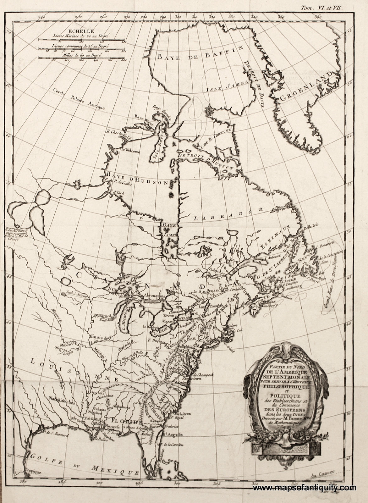 Black-and-White-Antique-Map-Partie-du-Nord-de-L'Amerique-Septentrionale-pour-servie-a-L'Histoire-Philosophique-et-Politique-des-Etablissemens-et-du-Commerce-des-Europeens-dans-les-deux-Indes.**********-North-America-North-America-General-1774-Bonne-Maps-Of-Antiquity