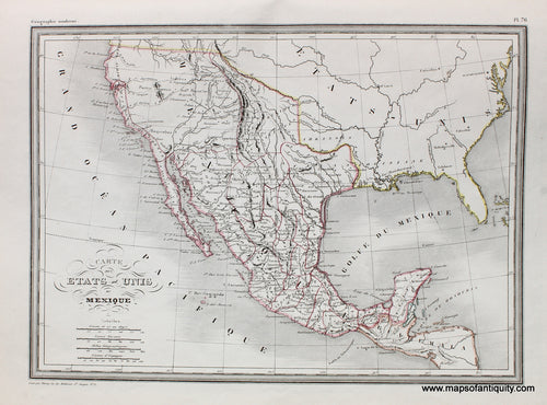 Antique-Hand-Colored-Map-Carte-des-Etats-Unis-du-Mexique.---1842-Malte-Brun-Maps-Of-Antiquity