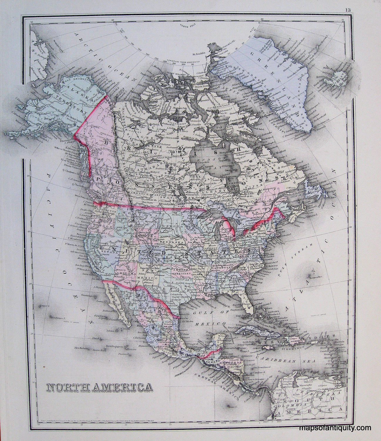 Antique-Hand-Colored-Map-North-America-North-America--1884-Gray-Maps-Of-Antiquity