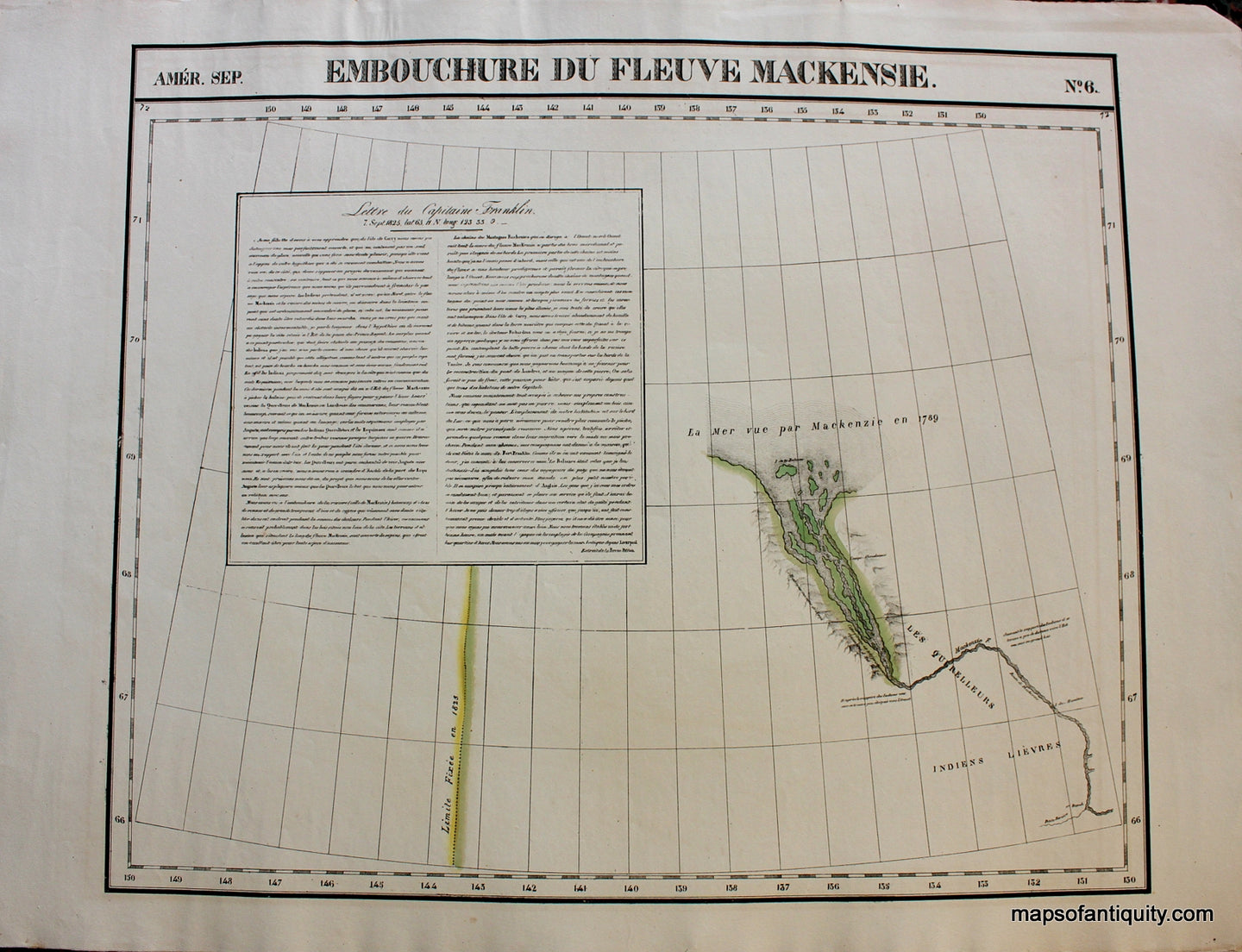 Antique-Hand-Colored-Map-Amer.-Sep.-No.-6-Embouchure-du-Fleuve-Mackenzie-North-America--1827-Vandermaelen-Maps-Of-Antiquity