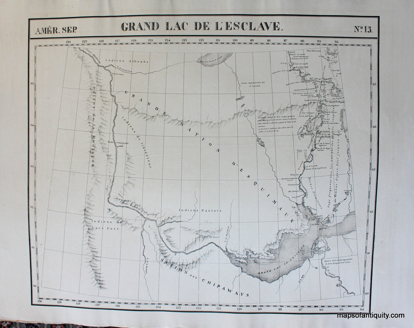 Antique-Hand-Colored-Map-Amer.-Sep.-No.-15-Grand-Lac-de-l'Esclave-North-America--1827-Vandermaelen-Maps-Of-Antiquity