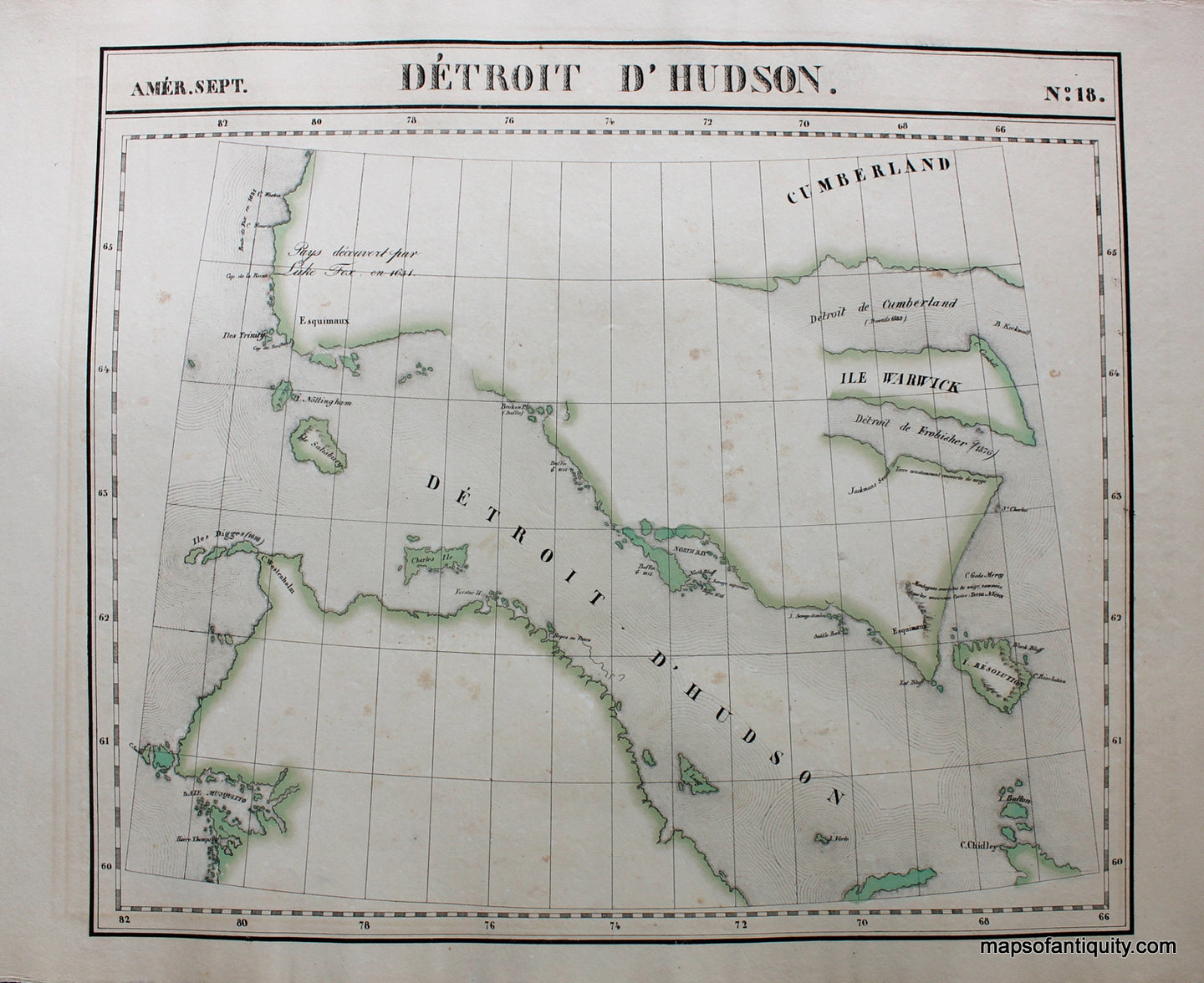 Antique-Hand-Colored-Map-Amer.-Sep.-No.-18-Detroit-d'Hudson-North-America--1827-Vandermaelen-Maps-Of-Antiquity