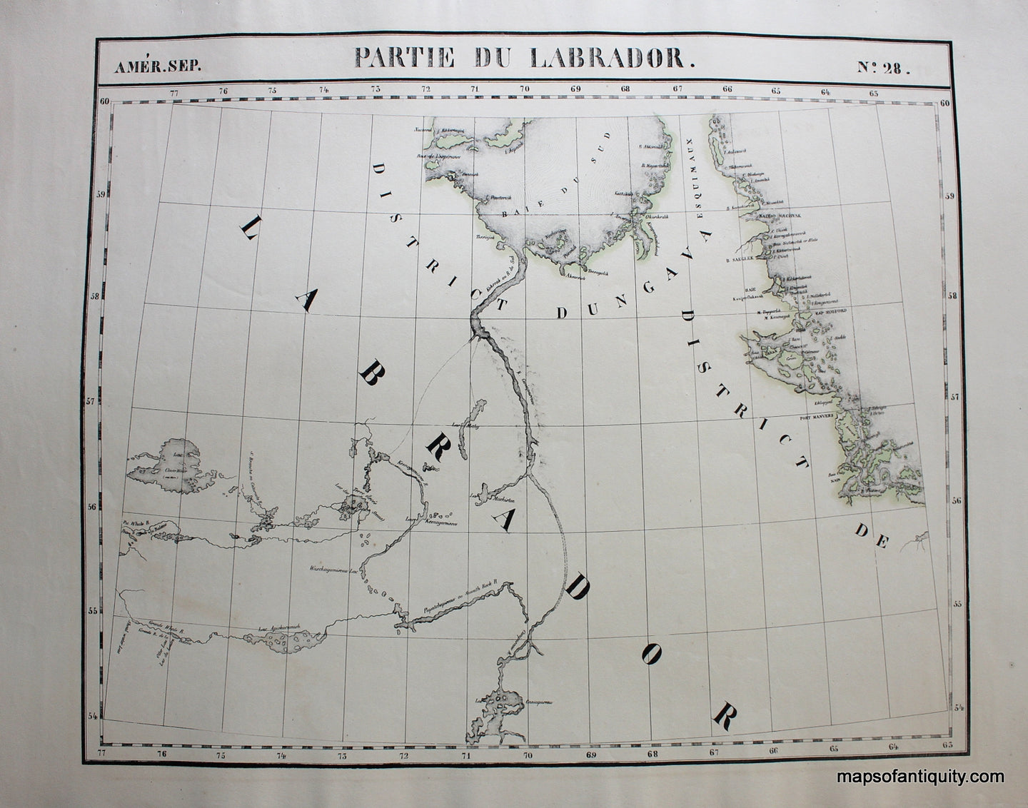 Antique-Hand-Colored-Map-Amer.-Sep.-No.-28-Partie-du-Labrador.-North-America--1827-Vandermaelen-Maps-Of-Antiquity