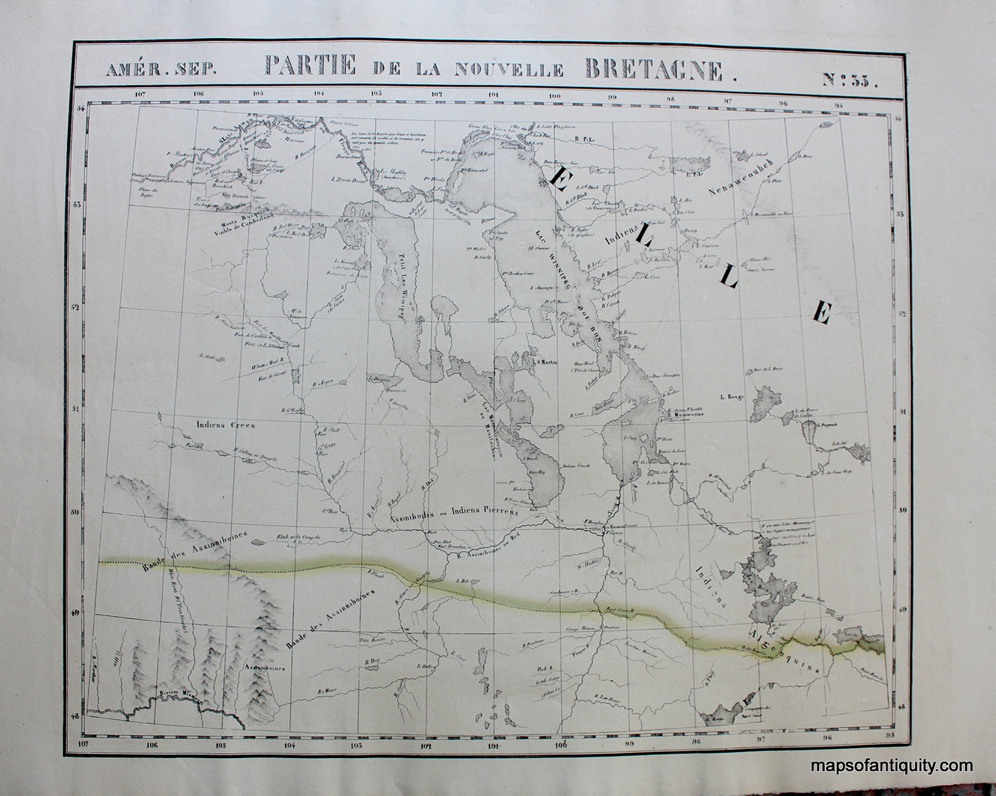 Antique-Hand-Colored-Map-Amer.-Sep.-No.-33-Partie-de-la-Nouvelle-Bretagne-North-America--1827-Vandermaelen-Maps-Of-Antiquity