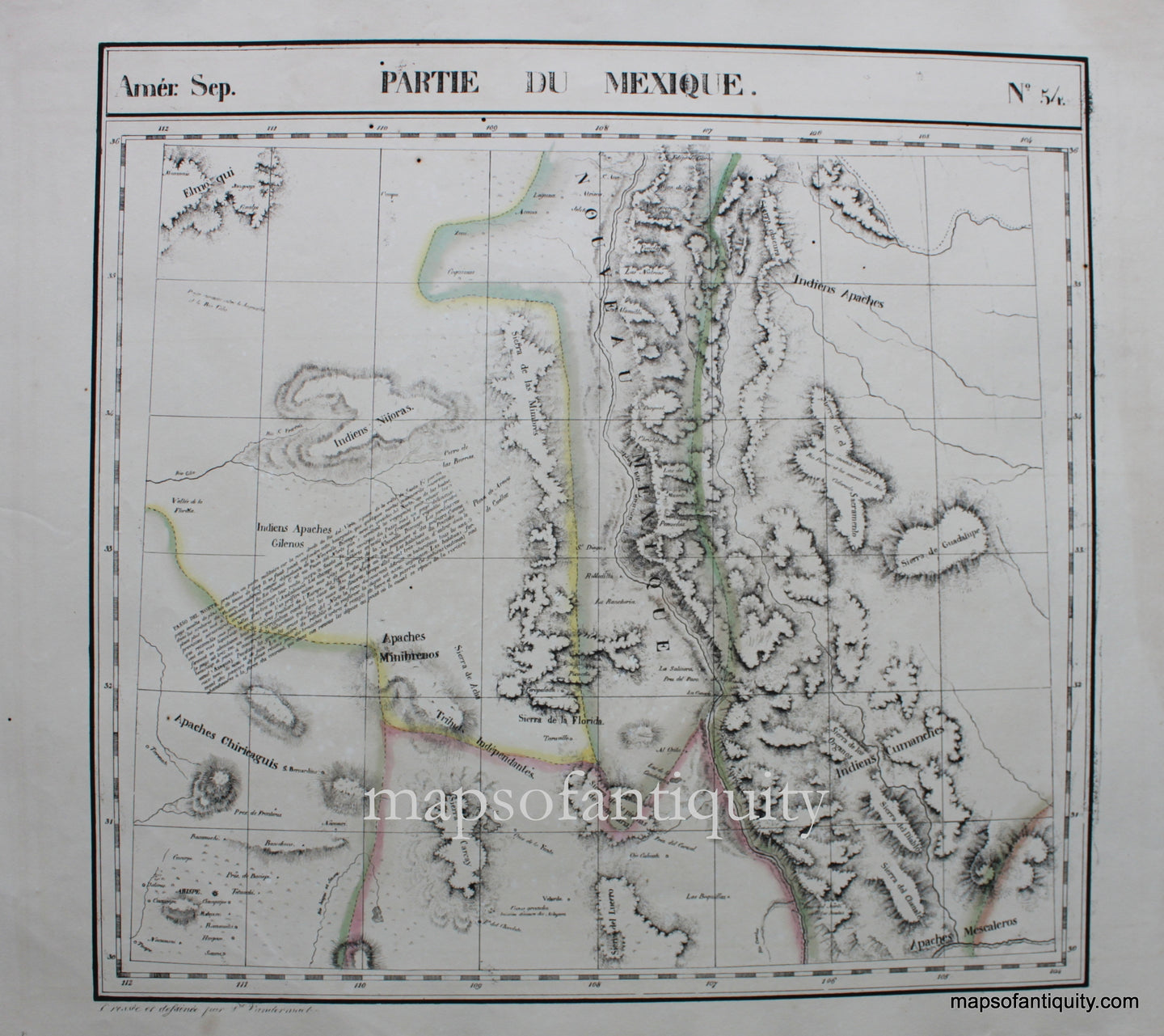Antique-Hand-Colored-Map-Amer.-Sep.-No.-54-Partie-du-Mexique-**********-North-America--1827-Vandermaelen-Maps-Of-Antiquity