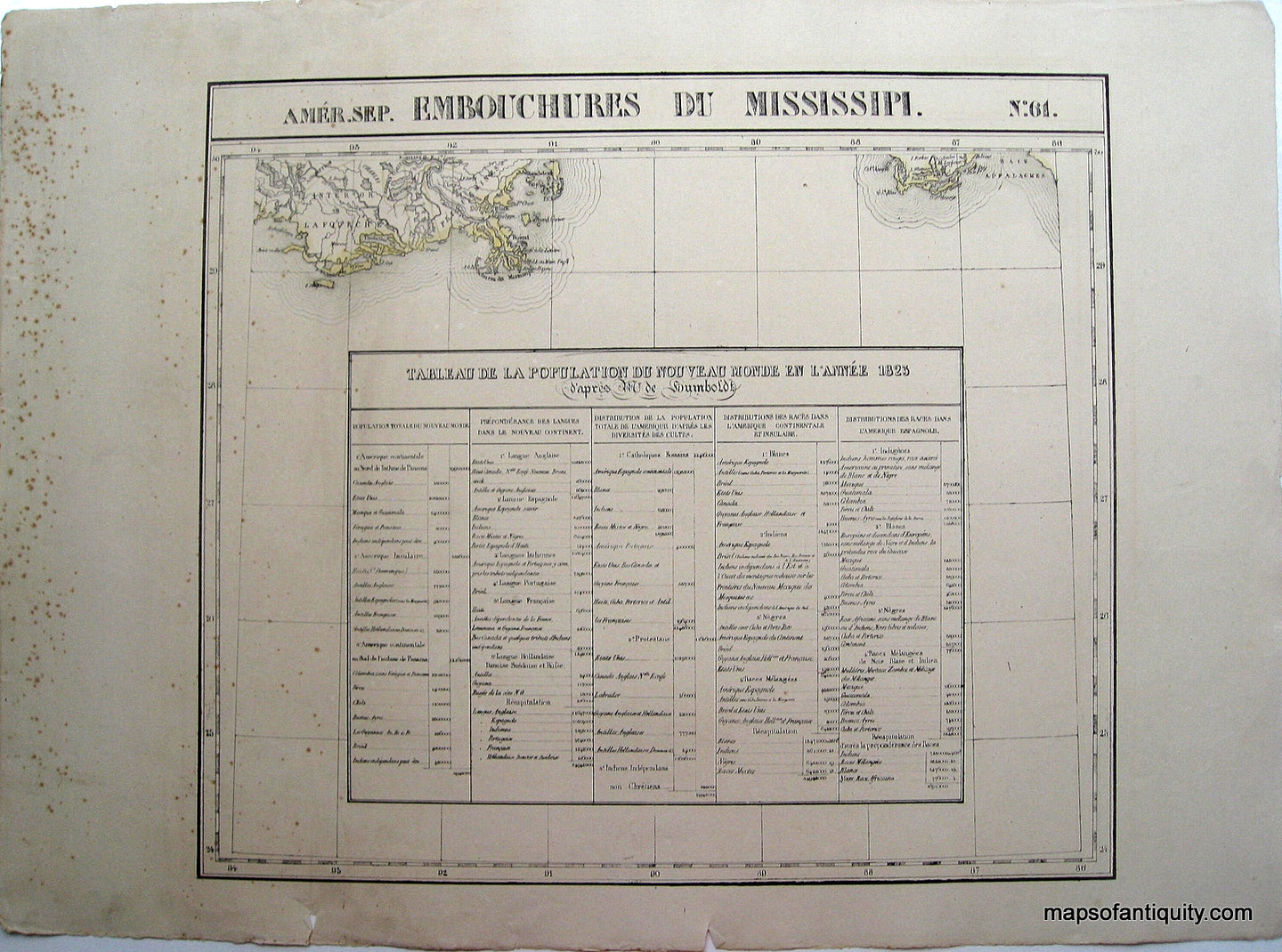Antique-Hand-Colored-Map-Amer.-Sep.-No.-61-Embouchures-Du-Mississipi/Mississippi-North-America--1827-Vandermaelen-Maps-Of-Antiquity