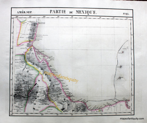 Antique-Hand-Colored-Map-Amer.-Sep.-No.-65-Partie-du-Mexique-North-America--1827-Vandermaelen-Maps-Of-Antiquity