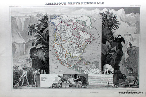 Antique-Hand-Colored-Map-Amerique-Septentrionale-North-America--1851-Levasseur-Maps-Of-Antiquity