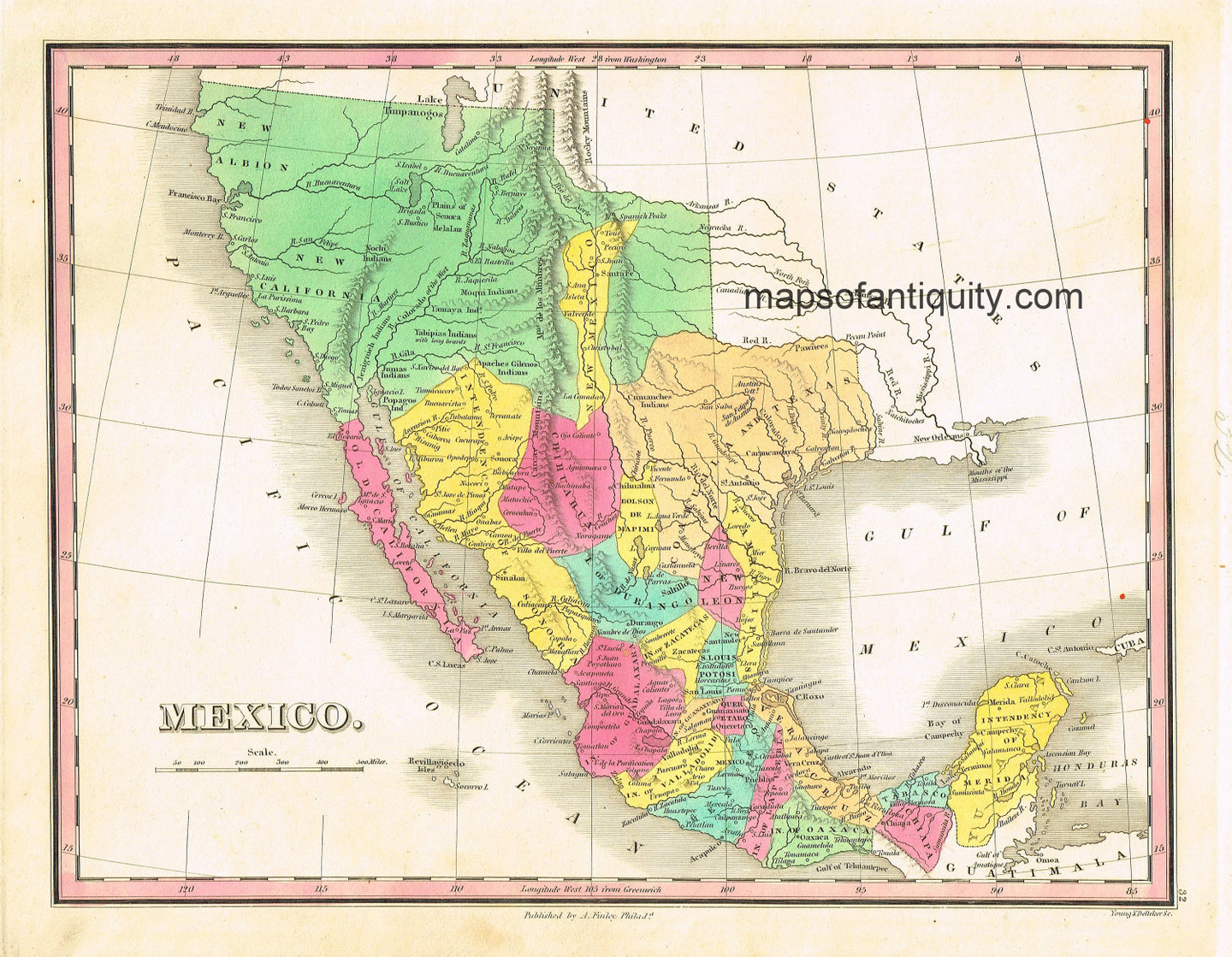 Antique-Hand-Colored-Map-Mexico-North-America-Mexico-1832-Anthony-Finley-Maps-Of-Antiquity