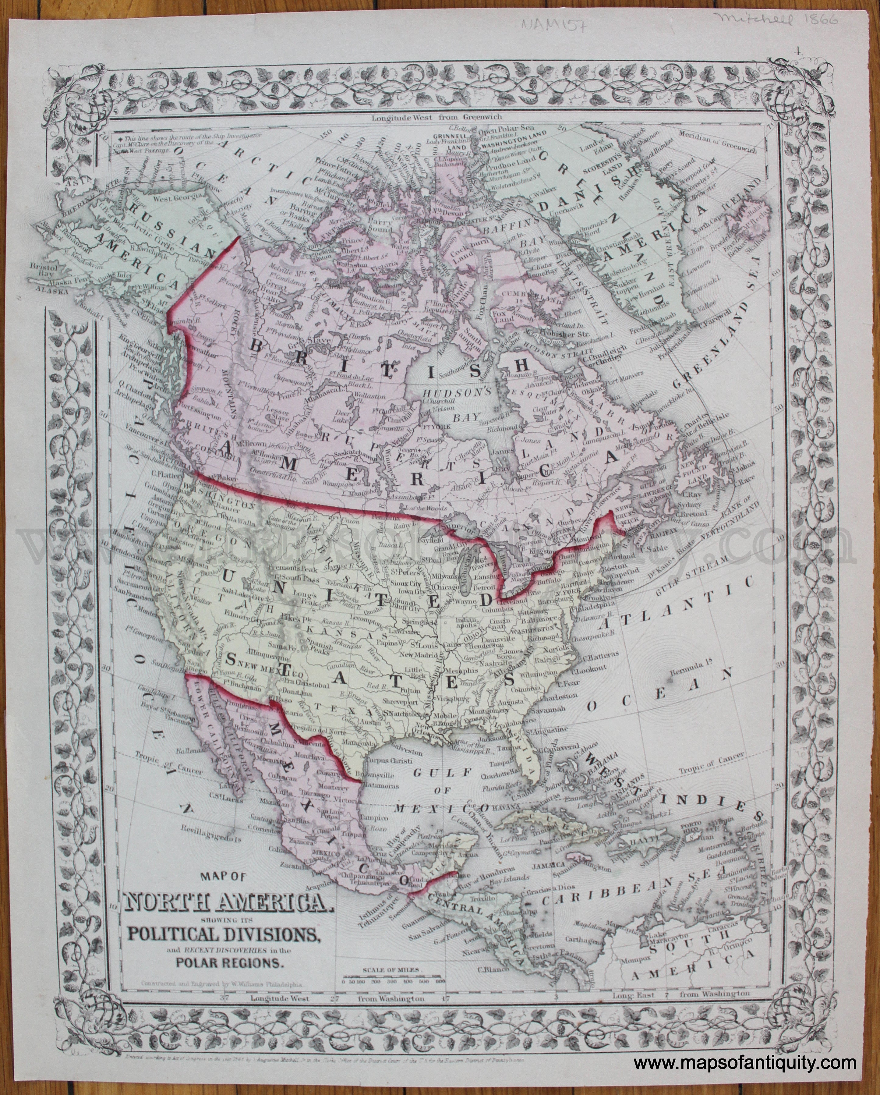 1866 - Map of North America. Showing its Political Divisions, and Rece ...