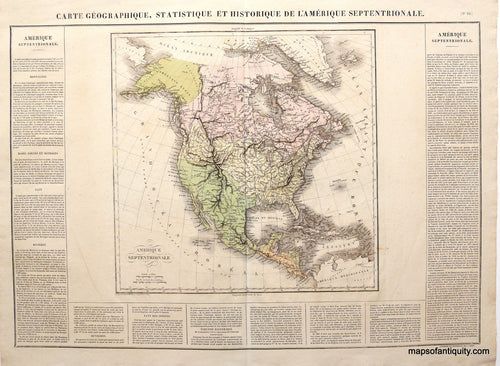 Antique-Hand-Colored-Map-Carte-Geographique-Statistique-et-Historique-de-L'Amerique-Septentrionale-North-America-General--1825-Buchon-Maps-Of-Antiquity