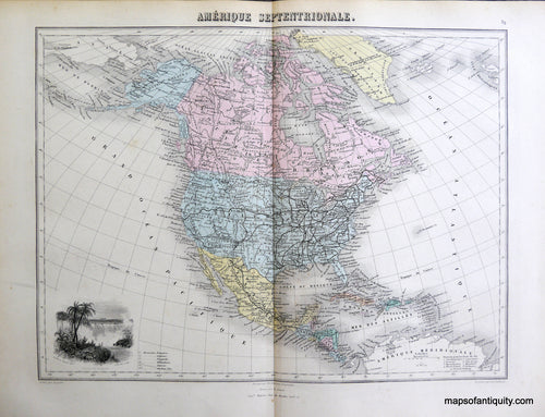 Antique-Hand-Colored-Map-Amerique-Septentrionale.-North-America-General--1884-Migeon-Maps-Of-Antiquity