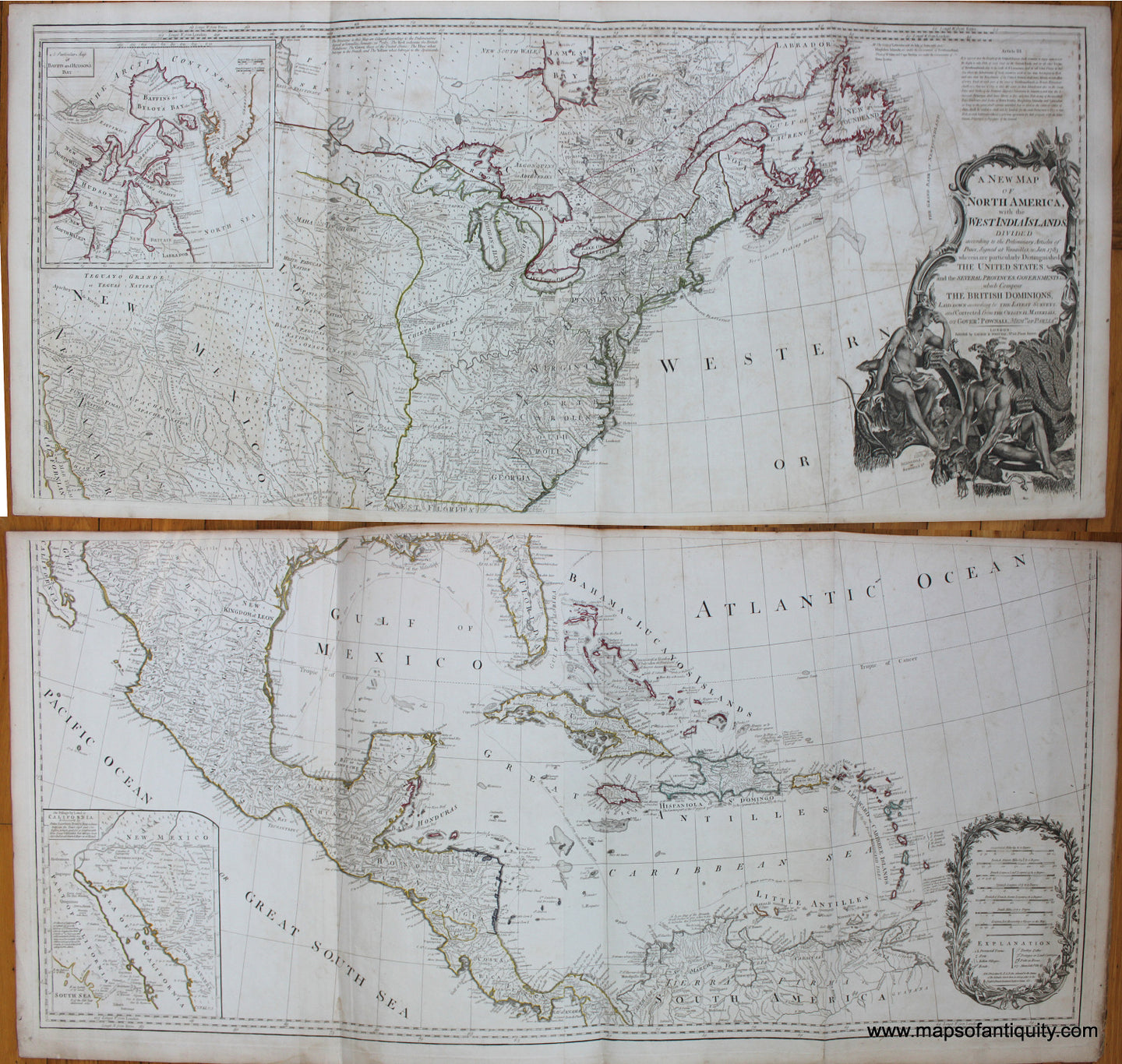 Antique-Hand-Colored-Map-A-New-Map-of-North-America-with-the-West-India-Islands-**********-North-America--1794-Laurie-&-Whittle-Maps-Of-Antiquity