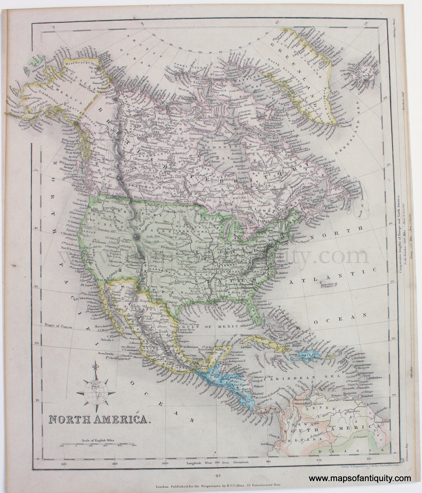1850 - North America - Antique Map