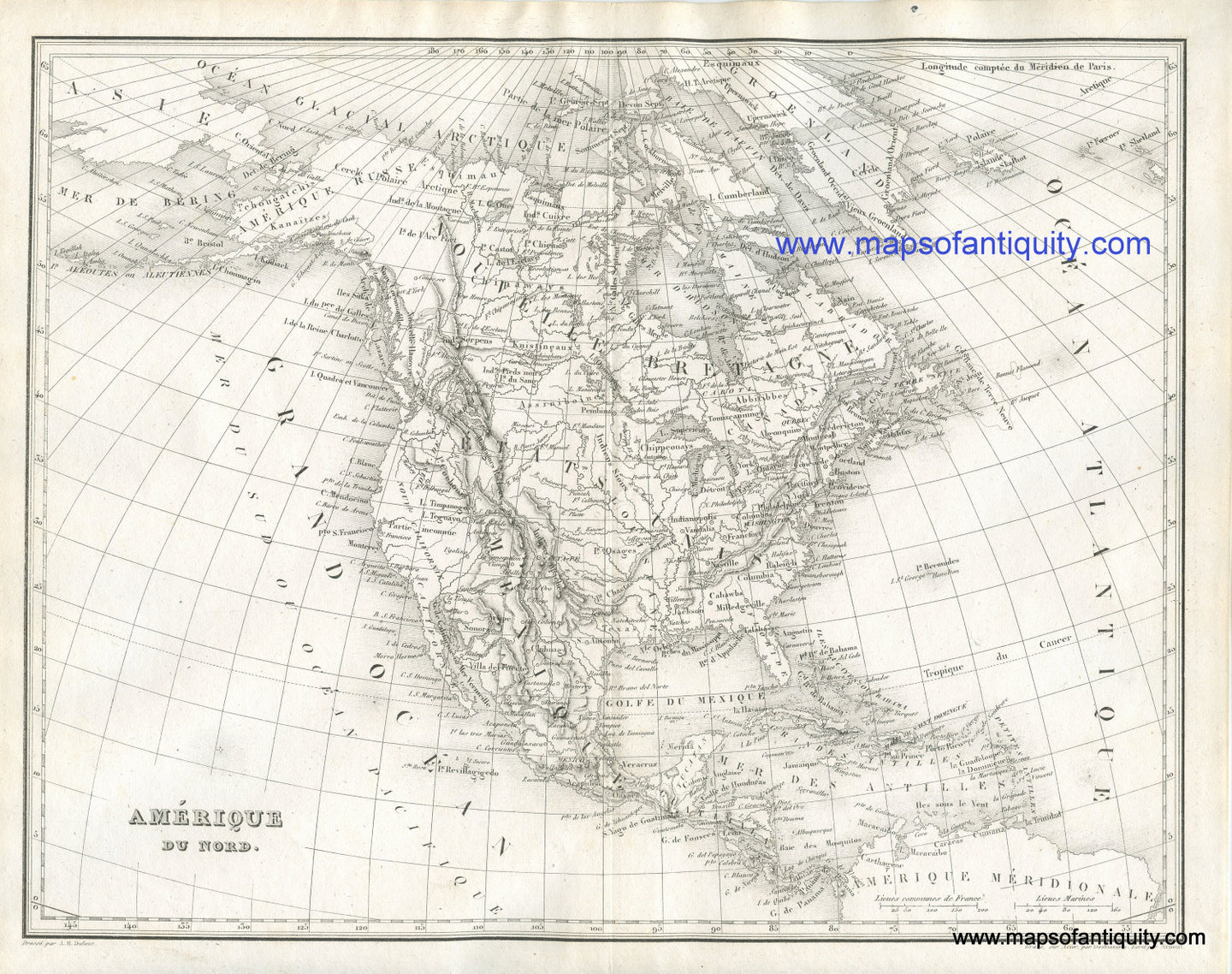Antique-Black-and-White-Map--Amerique-du-Nord-North-America-North-America--1836-Dufour-Maps-Of-Antiquity