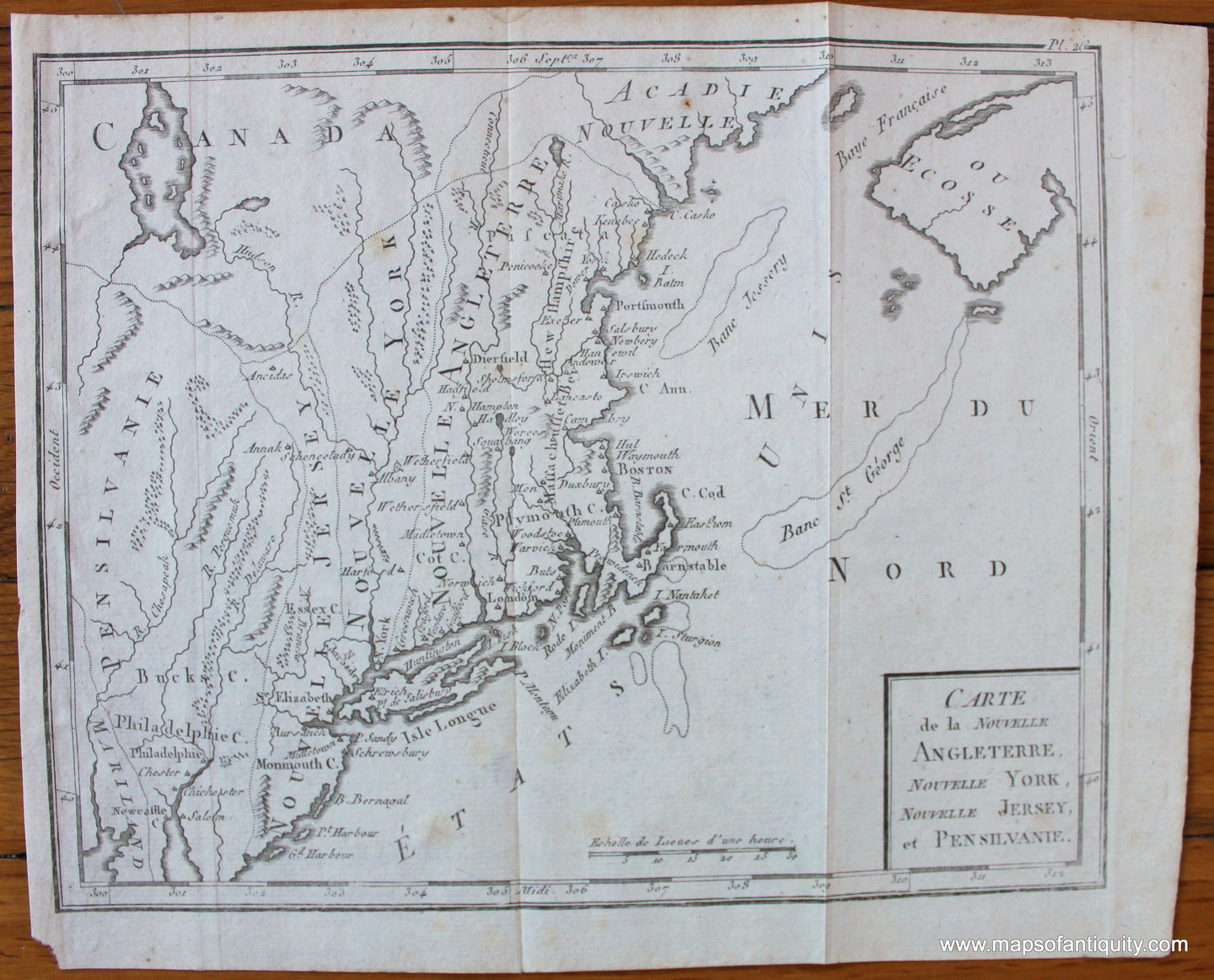 Antique-Black-and-White-Map-Carte-de-la-Nouvelle-Angleterre-Nouvelle-York-Nouvelle-Jersey-et-Pensilvanie-******-North-America--1799-Bertholon-Maps-Of-Antiquity