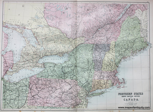 Antique-printed-color-Map-Northern-States-North-Eastern-Section-and-Canada-North-America-Northern-United-States-&-Canada-1879-Black-Maps-Of-Antiquity