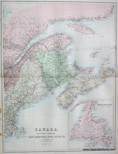 Antique-printed-color-Map-Canada-Eastern-Section.-New-Brunswick-Nova-Scotia-&c.-North-America-Canada-1879-Black-Maps-Of-Antiquity