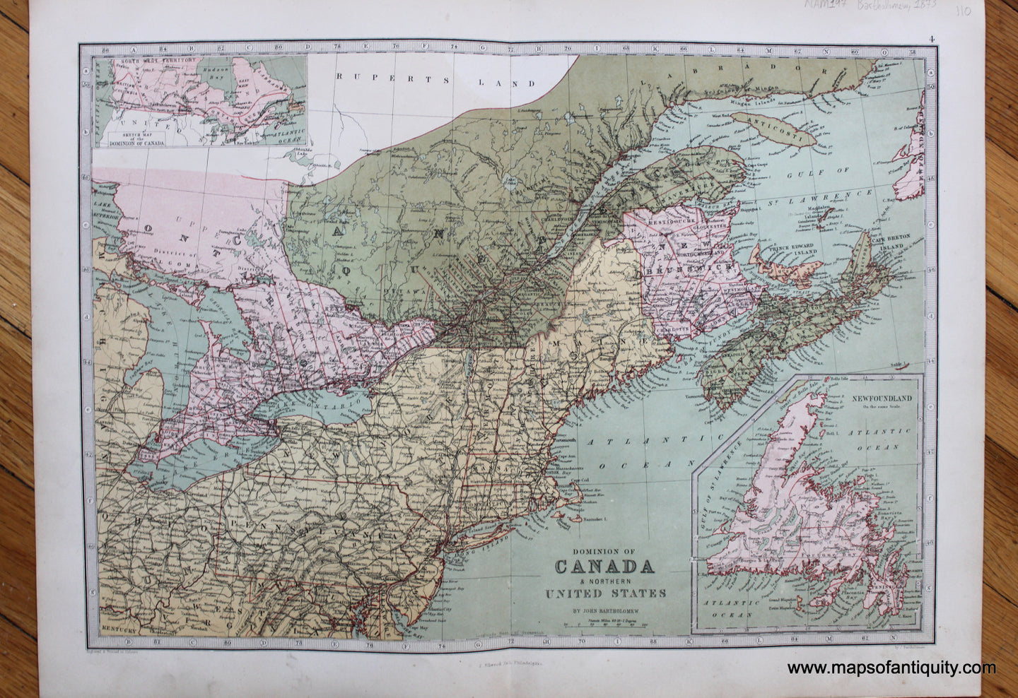Antique-Printed-Color-Map-Dominion-of-Canada-&-Northern-United-States-North-America-North-America-General-1873-J.-Bartholomew-Maps-Of-Antiquity