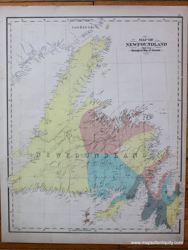 Antique-Printed-Color-Map-Map-of-Newfoundland-From-The-Geological-Map-of-Canada-North-America-Canada-1881-Belden-Maps-Of-Antiquity