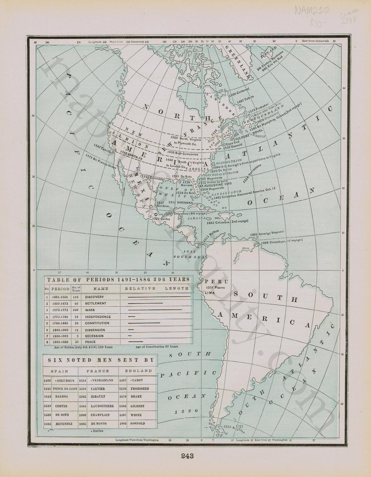 Antique-Map-Explorers-North-America-South-America-Discovery-Cram1894