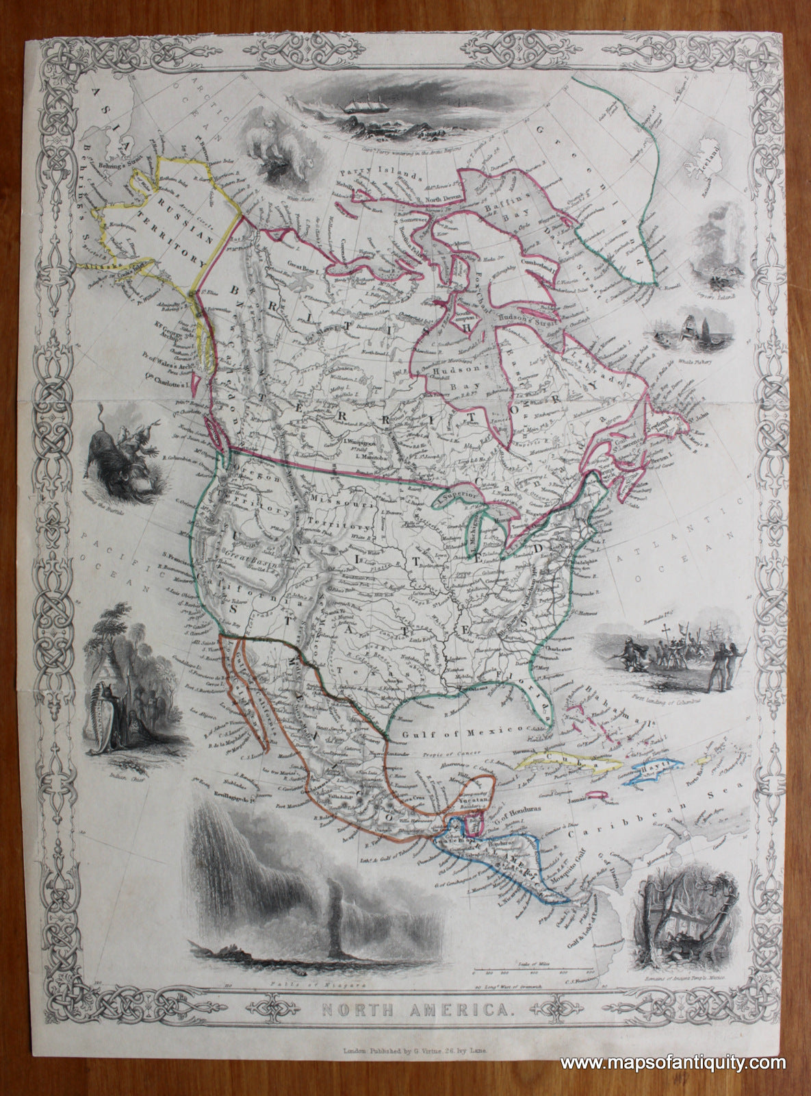 Maps-Antiquity-Antique-Map-North-America-Continent-Niagara-Falls-Tallin-Vignettes