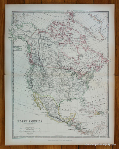 Antique-Printed-Color-Map-North-America-North-America-North-America-General-1880-Johnston-Maps-Of-Antiquity