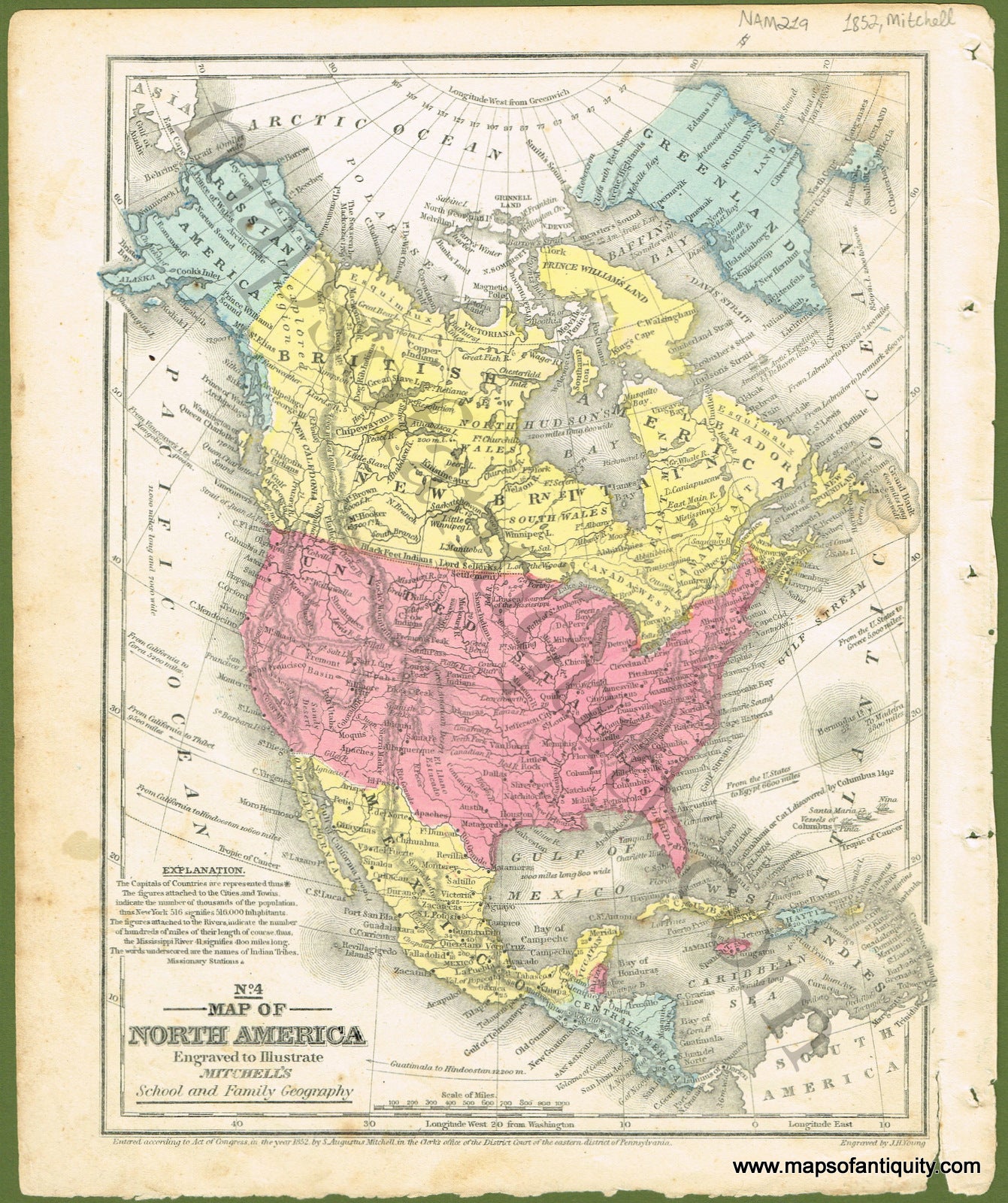 Antique-Hand-Colored-Map-No.-4-Map-of-North-America-North-America-North-America-General-1852-Mitchell-Maps-Of-Antiquity