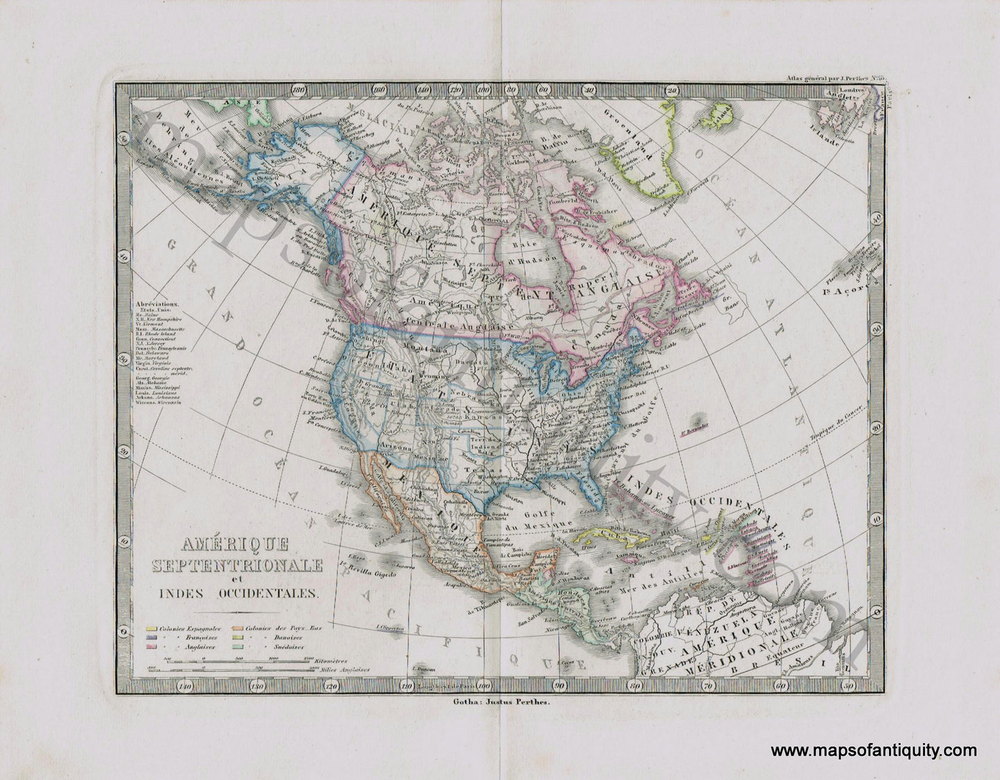 North-America-and-the-Caribbean-Amerique-Septentrionale-et-Indes-Occidentales-Perthes-1871-Antique-Map-1870s-1800s-19th-century-Maps-of-Antiquity