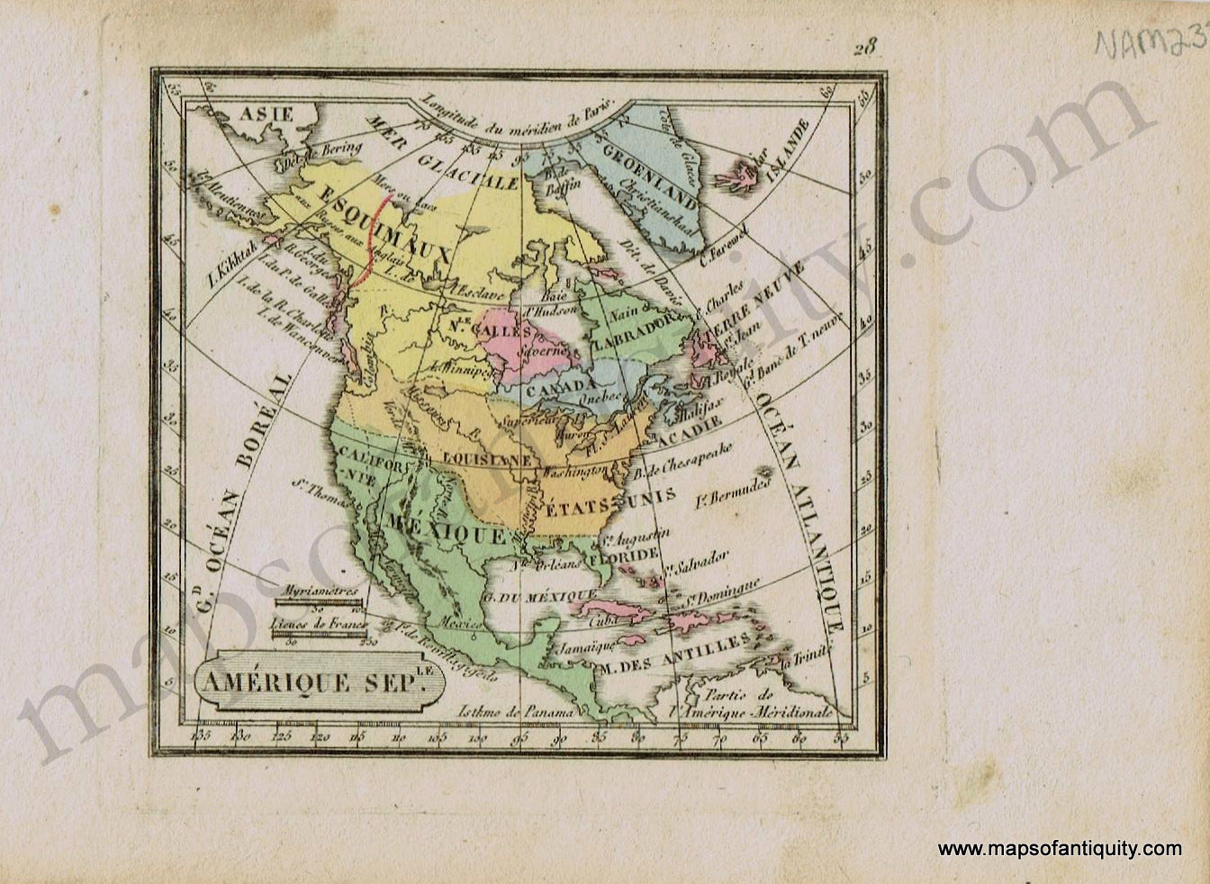 Antique-Map-Amerique-Septentrionale-North-America-French-Maire-1821-1820s-1800s-Early-19th-Century-Maps-of-Antiquity