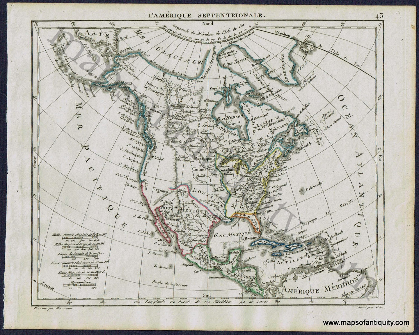 Antique-Map-North-America-L'Amerique-Septentrionale-Herrison-French-1806-1800s-Early-19th-Century-Maps-of-Antiquity