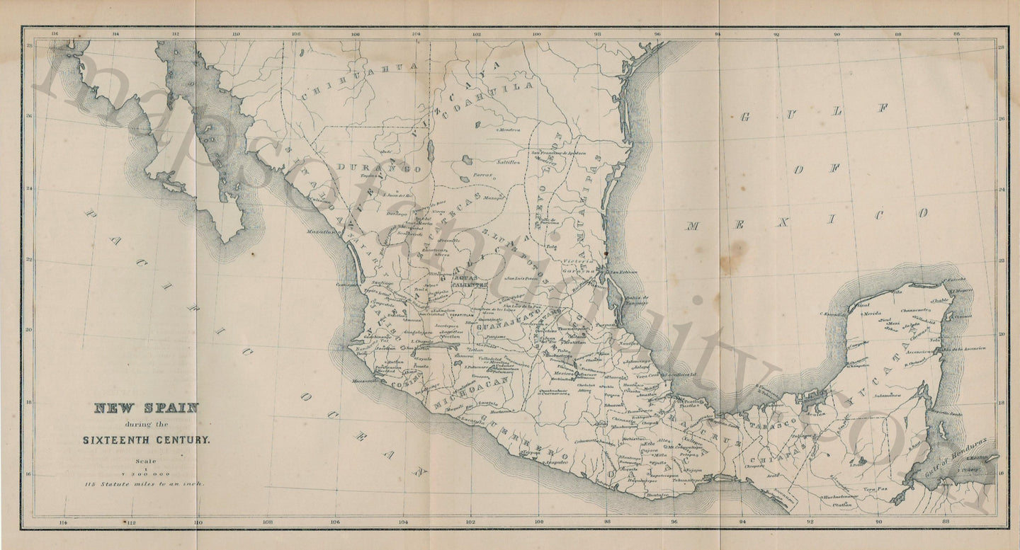 Antique-Map-New-Spain-Sixteenth-Century-Mexico-Central-America-1883-1880s-1880s-19th-century-Maps-of-Antiquity