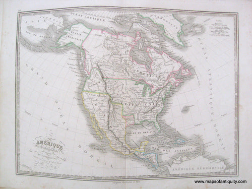 Antique-Hand-Colored-Map-Amerique-Septentrionale-(-North-America-)-1846-Monin-1800s-19th-century-Maps-of-Antiquity