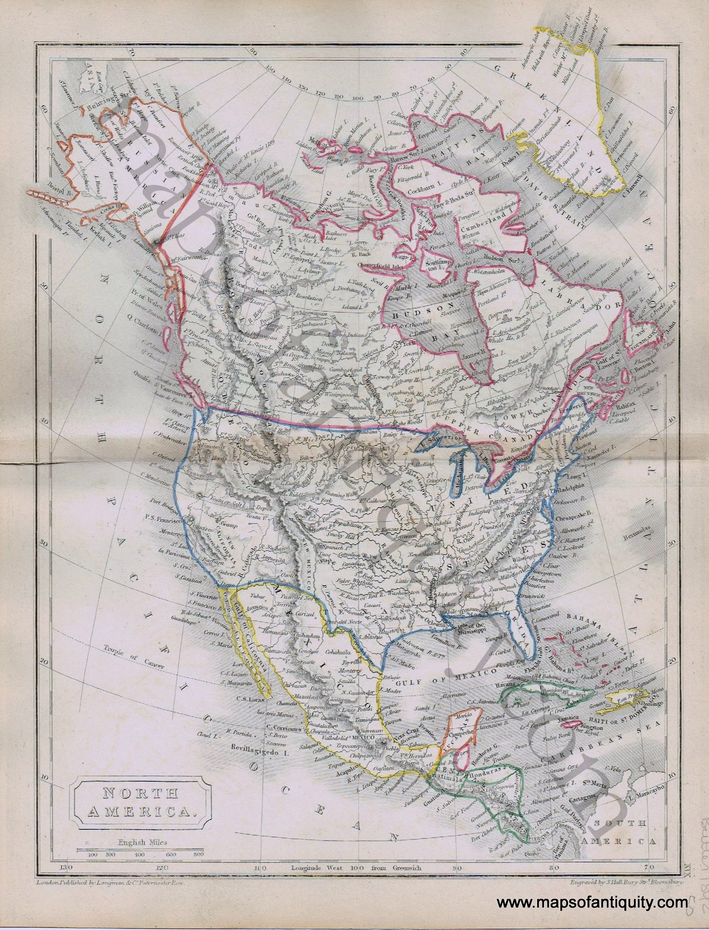 Antique-Hand-Colored-Map-North-America.-1842-Butler-1800s-19th-century-Maps-of-Antiquity