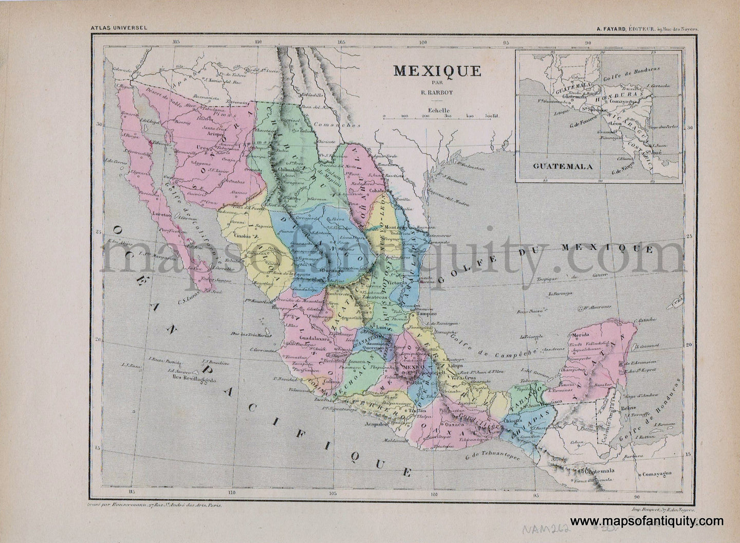 Antique-Printed-Color-Map-North-America-Mexique---Mexico-1877-Fayard-Mexico-1800s-19th-century-Maps-of-Antiquity