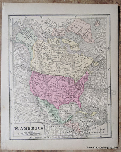 Antique-Hand-Colored-Map-N.-America-North-America--1857-Morse-and-Gaston-Maps-Of-Antiquity-1800s-19th-century