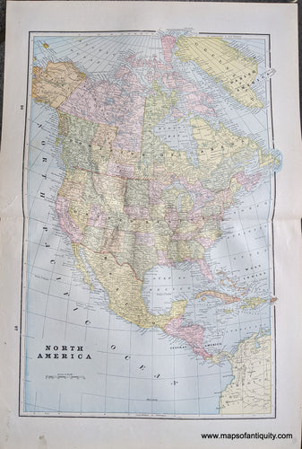 Genuine-Antique-Printed-Color-Comparative-Chart-North-America;-versos:-Map-of-the-Polar-Regions-Showing-the-recent-Arctic-Discoveries-and-Alaska-North-America-Polar-1892-Home-Library-&-Supply-Association-Maps-Of-Antiquity-1800s-19th-century